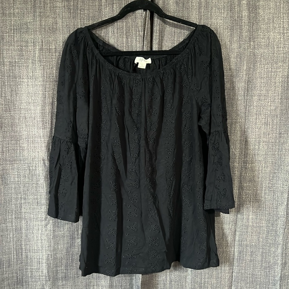 Style & co black eyelet off the shoulder blouse with flared sleeves size large